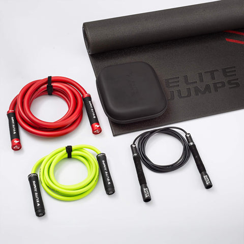 Power Set: Adjustable Weighted Jump Ropes Bundle Jump Rope Elite Jumps Include the jump rope mat